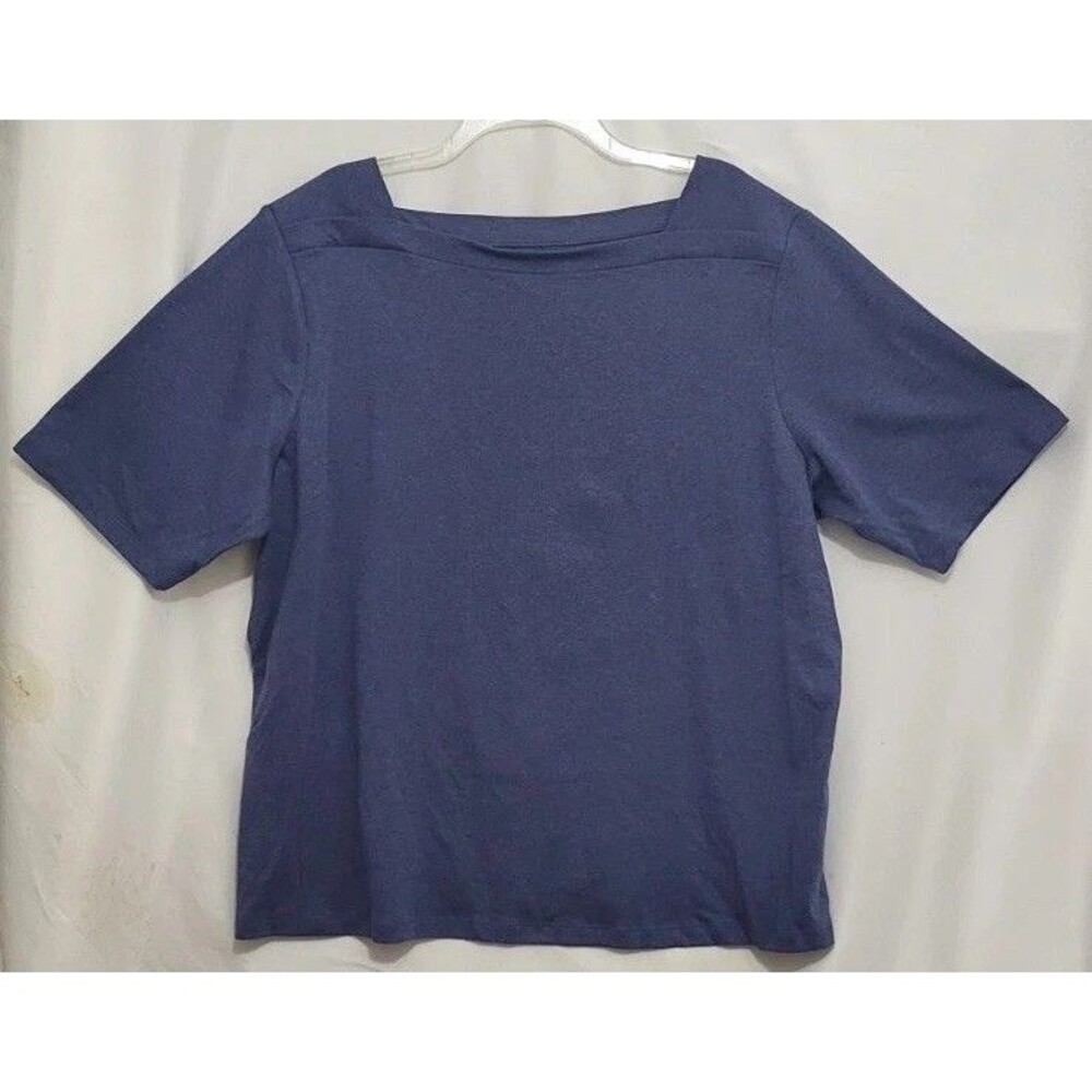 LL Bean Womens 3X Regular Blue Cotton Boat Neck Elbow Sleeve T Shirt Plus Size